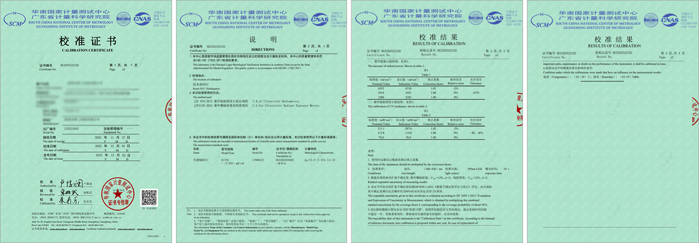 UV Irradiance Meter Calibration Certificate